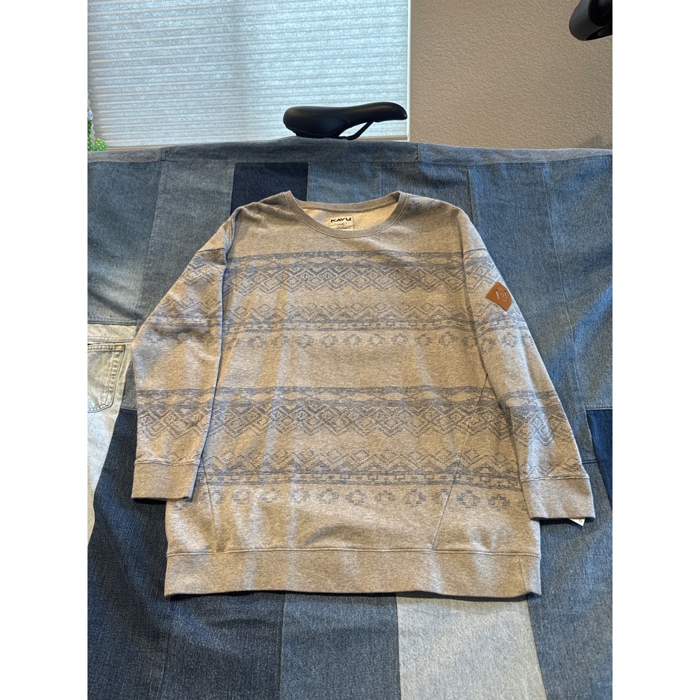 KAVU Mens XL Gray Southwestern Print French Terry Crewneck‎ Sweatshirt Pullover